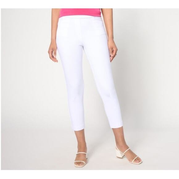 Susan Graver Size L White Status Stretch Ponte Slim Leg Crop Pant A634115 NWOT - Picture 1 of 11